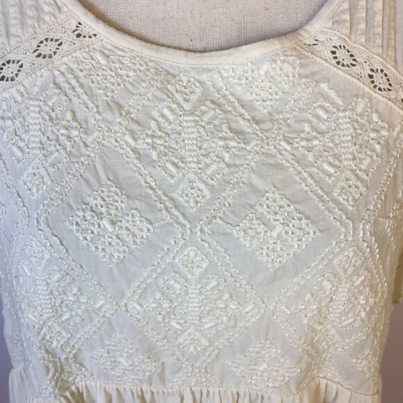 Lucky Brand Blouse Top Sz L Womans Ivory Cream Linen Knit Embroidered Lace Boho - Picture 6 of 16